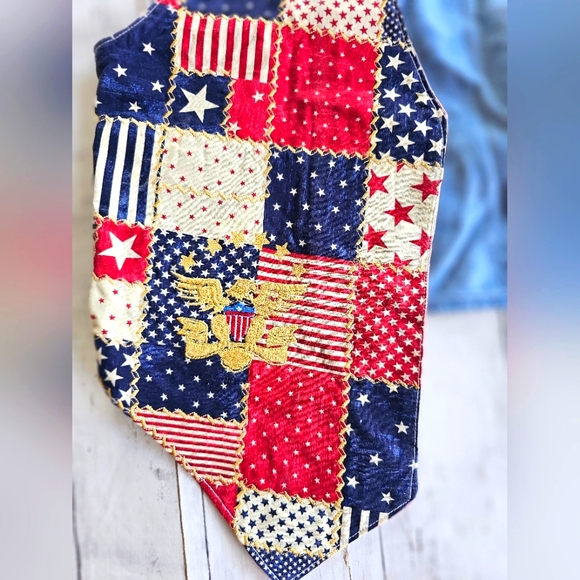 Vintage RARE Handmade Quilted Denim Patriotic USA American Flag Vest Festive - Picture 6 of 9